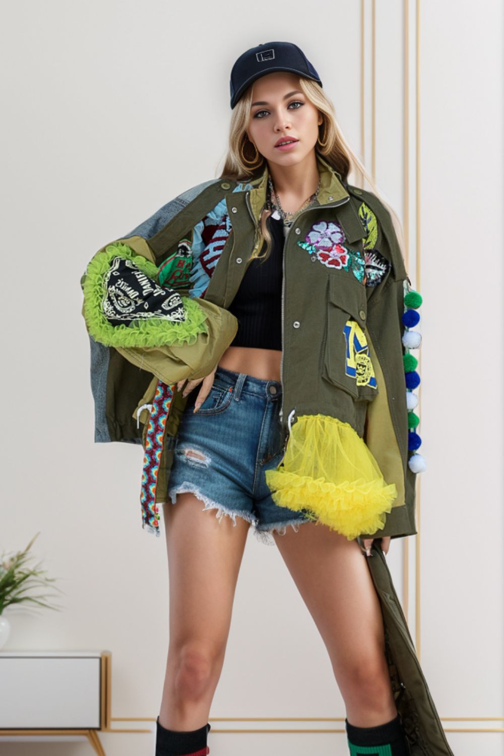 Sequin Patchwork Zip Up Jacket