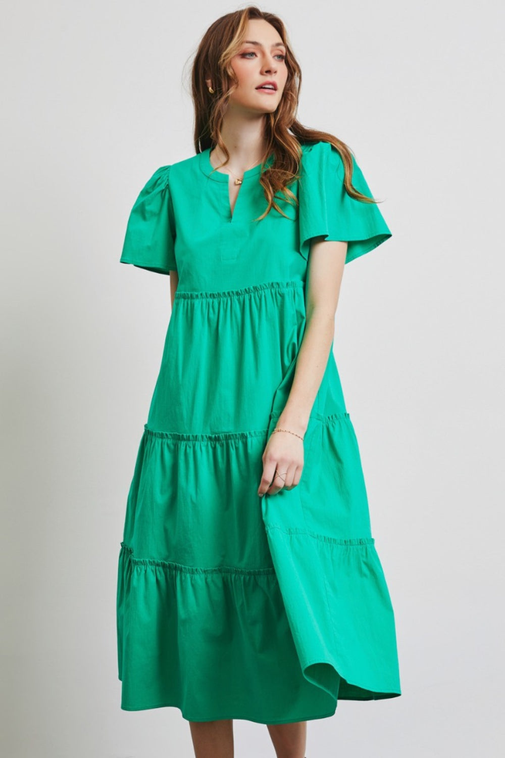 Poplin Ruffled Tiered Midi Dress