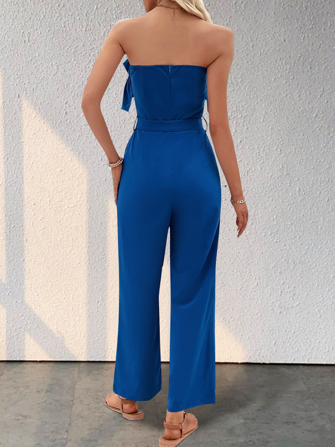 Ruffled Tie Waist Tube Jumpsuit