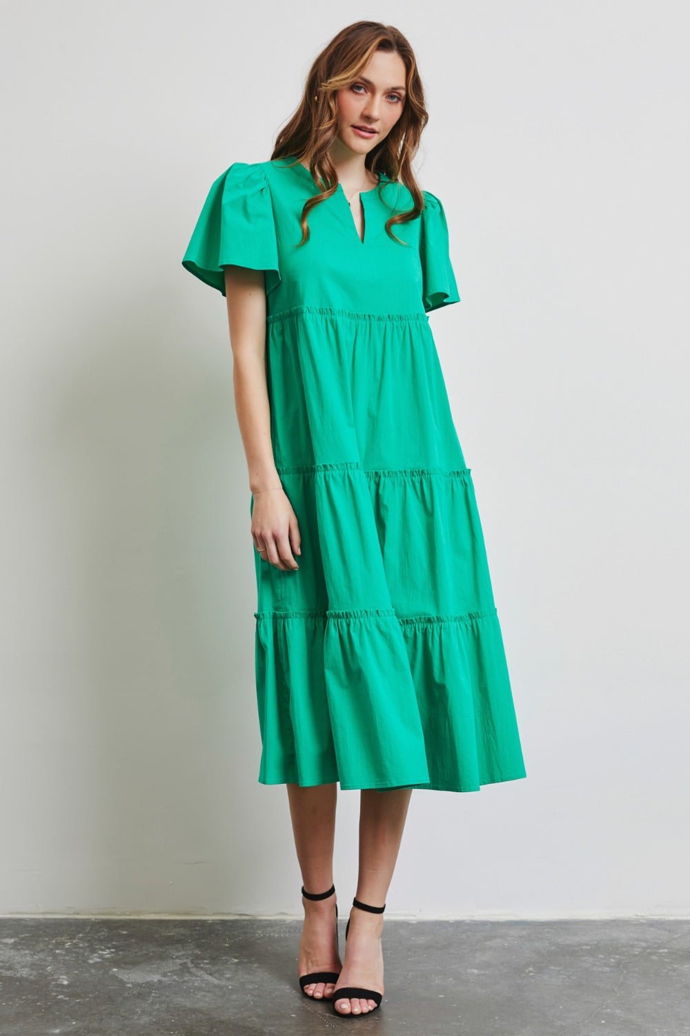 Poplin Ruffled Tiered Midi Dress