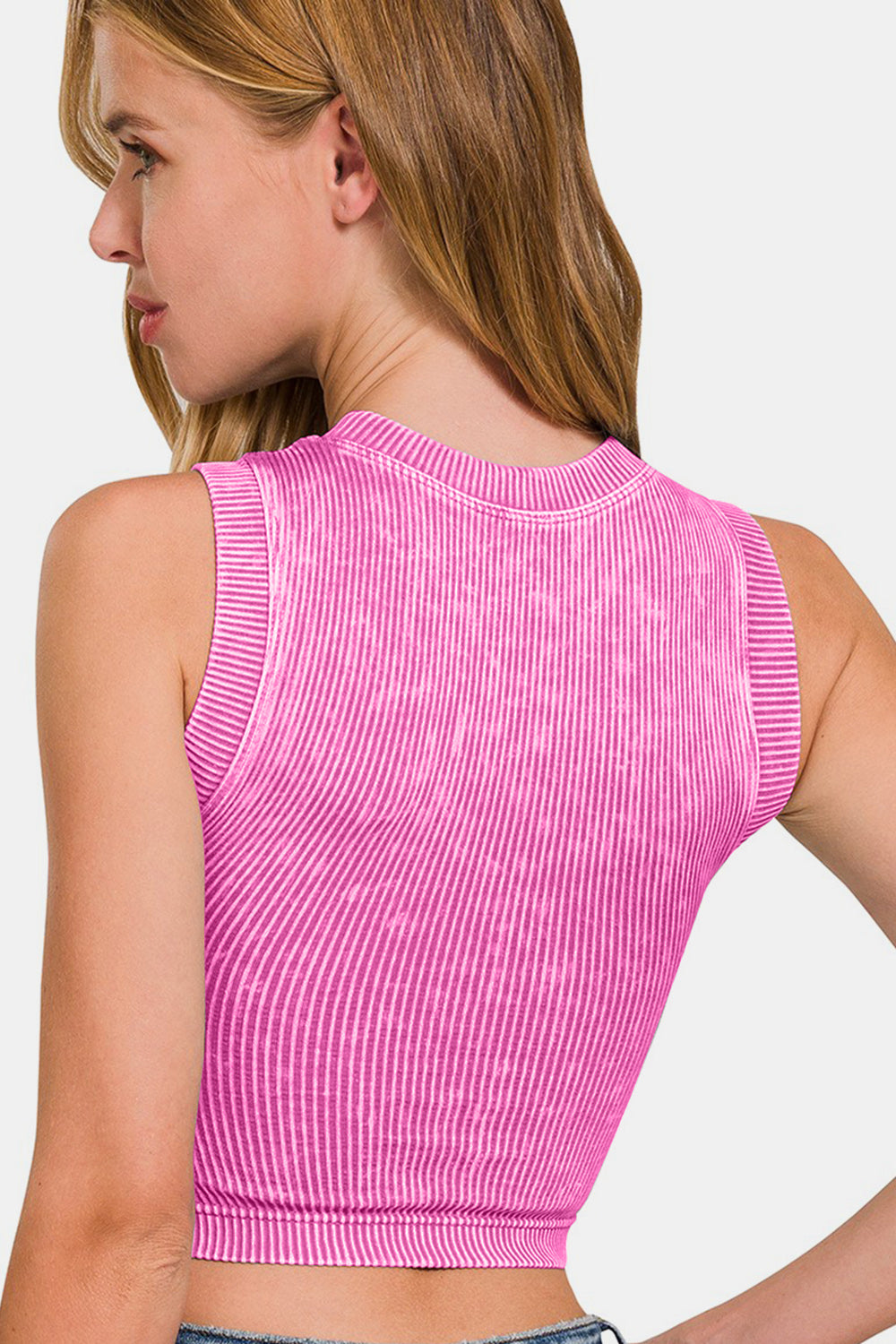 Washed Ribbed Seamless Crop Tank with Bra Pad