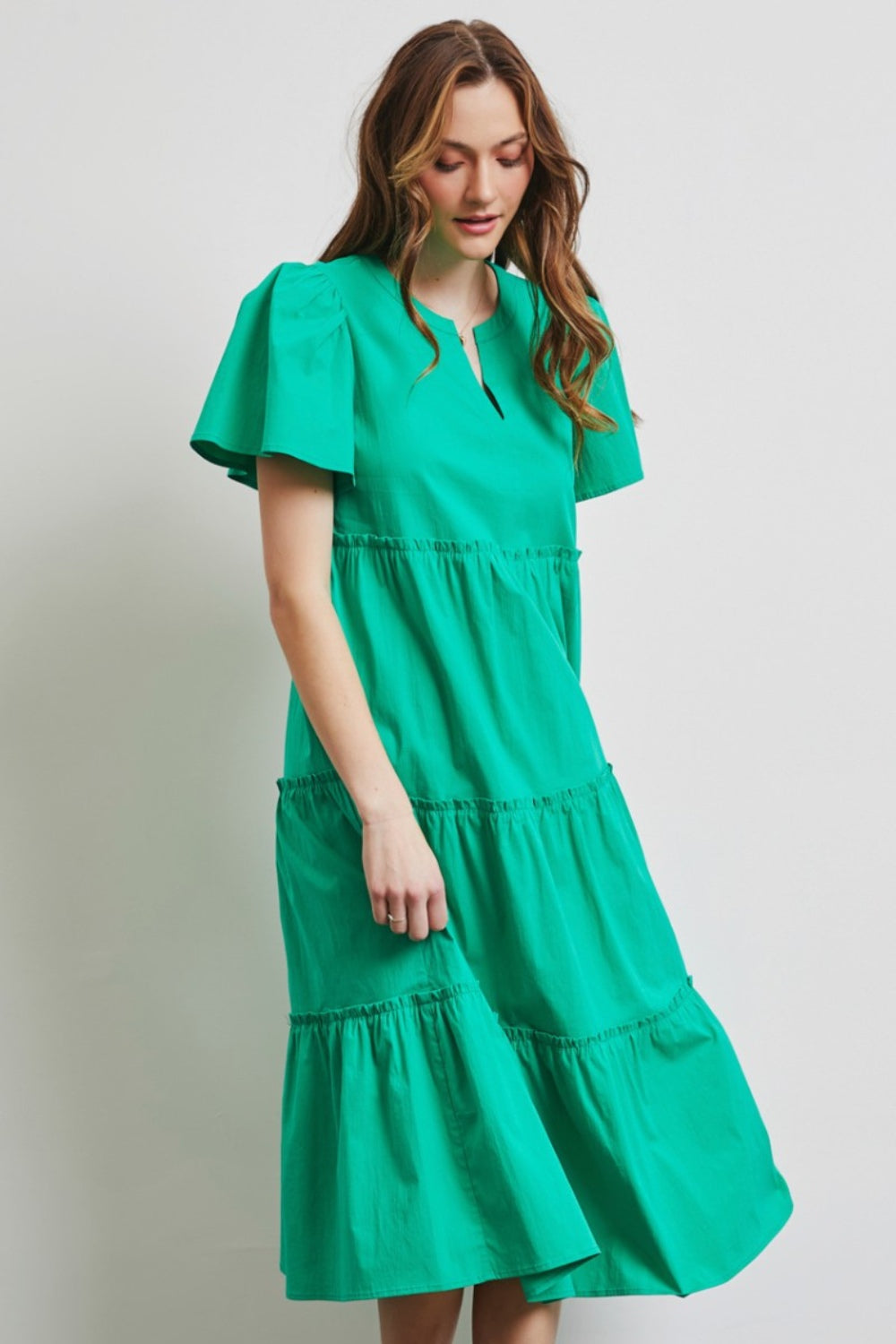 Poplin Ruffled Tiered Midi Dress