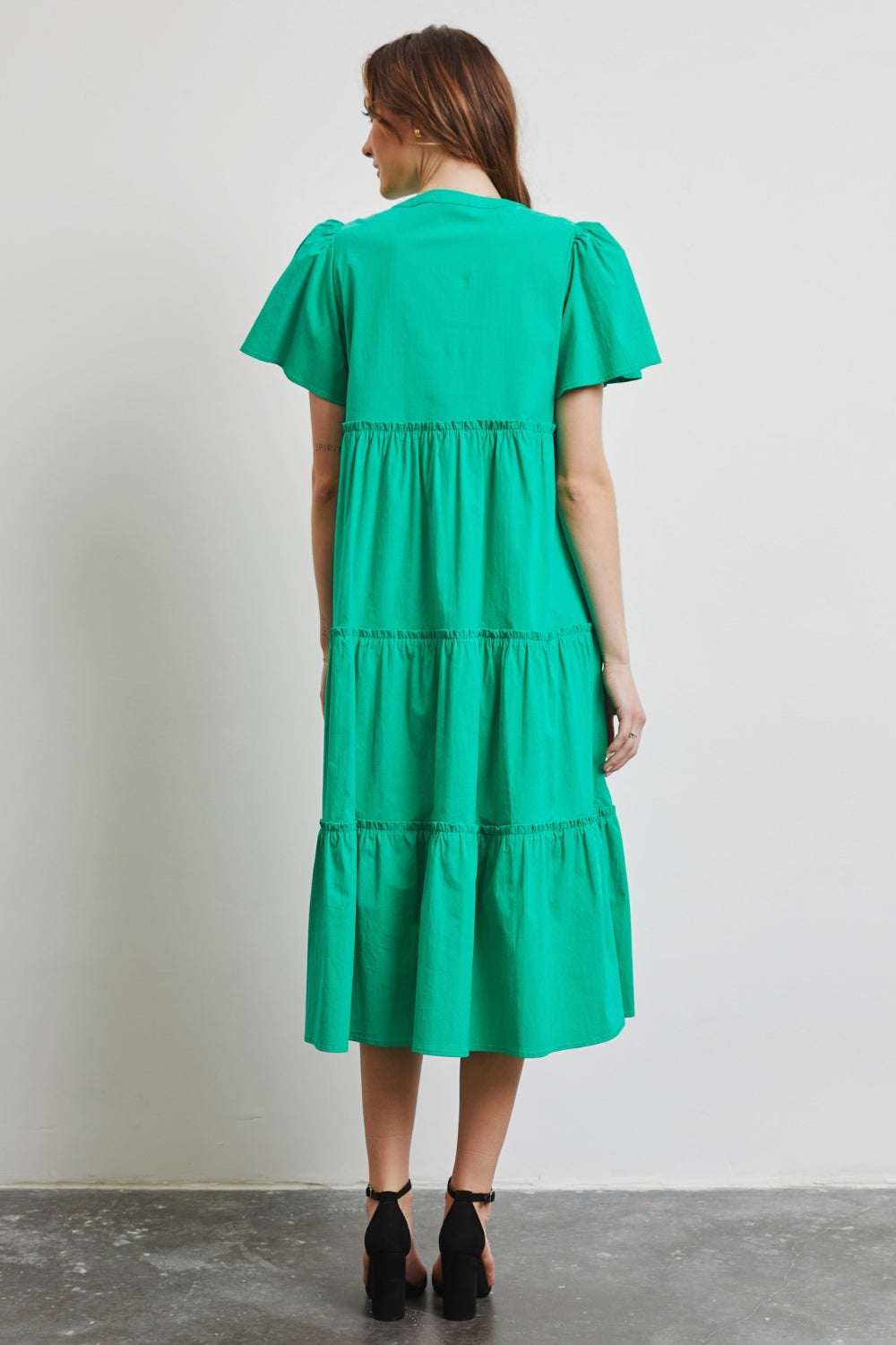 Poplin Ruffled Tiered Midi Dress