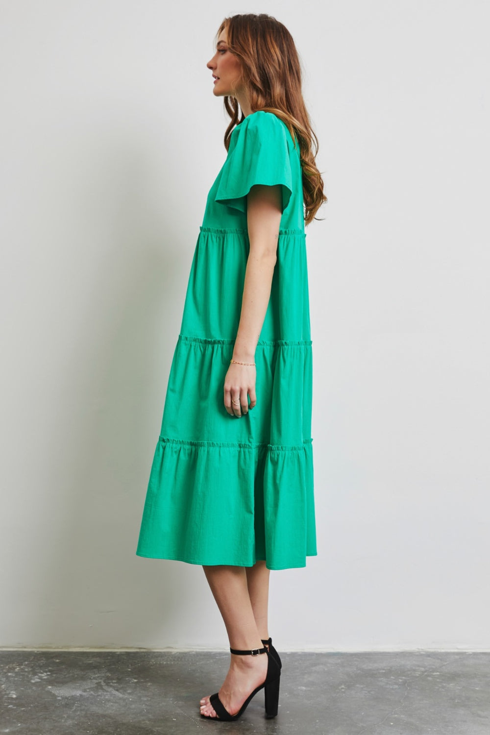 Poplin Ruffled Tiered Midi Dress