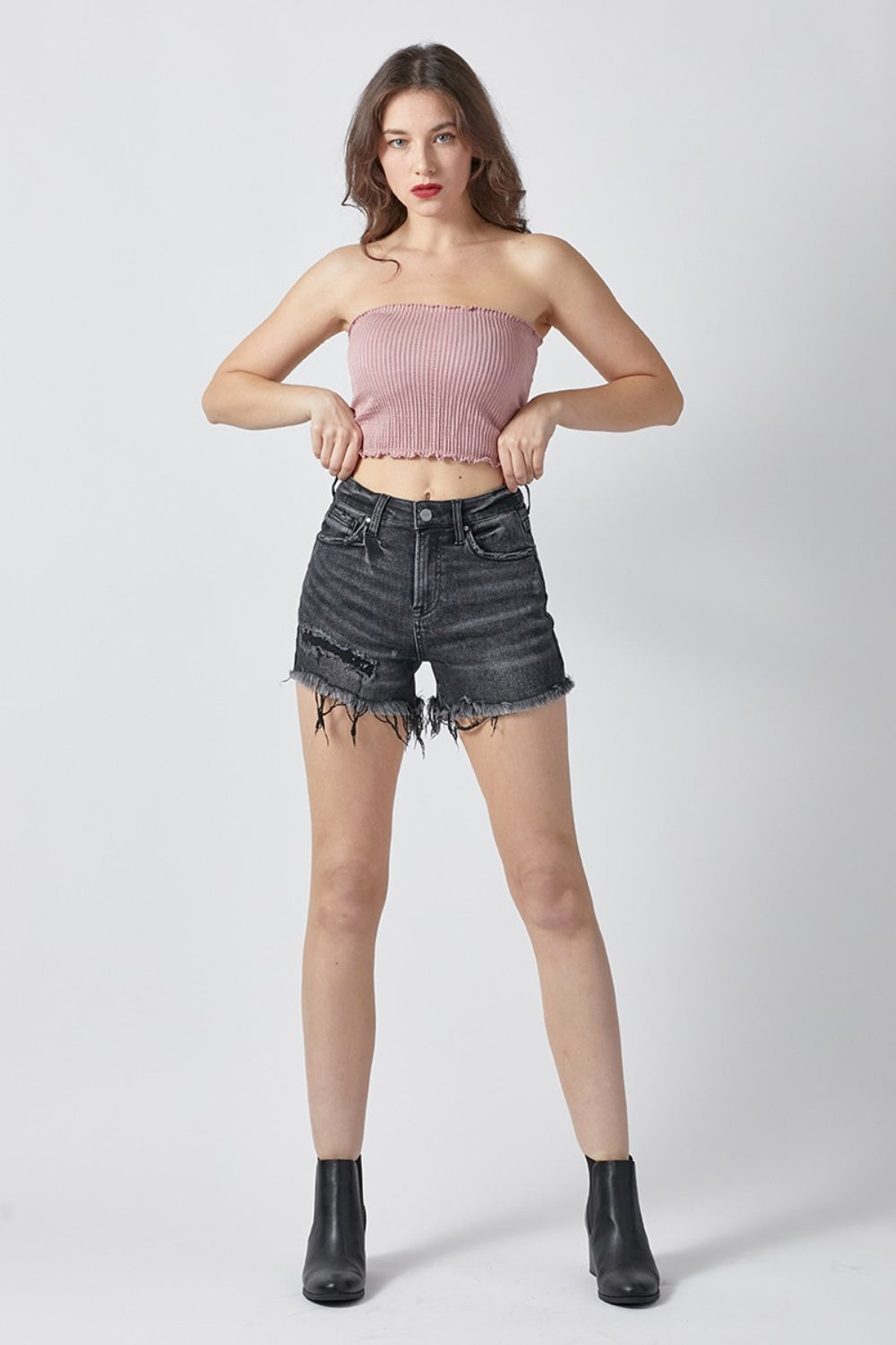 Raw Hem Denim Shorts with Pockets