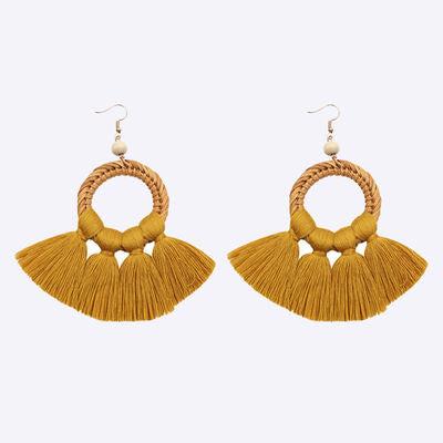 Tassel Cotton Cord Rattan Dangle Earrings