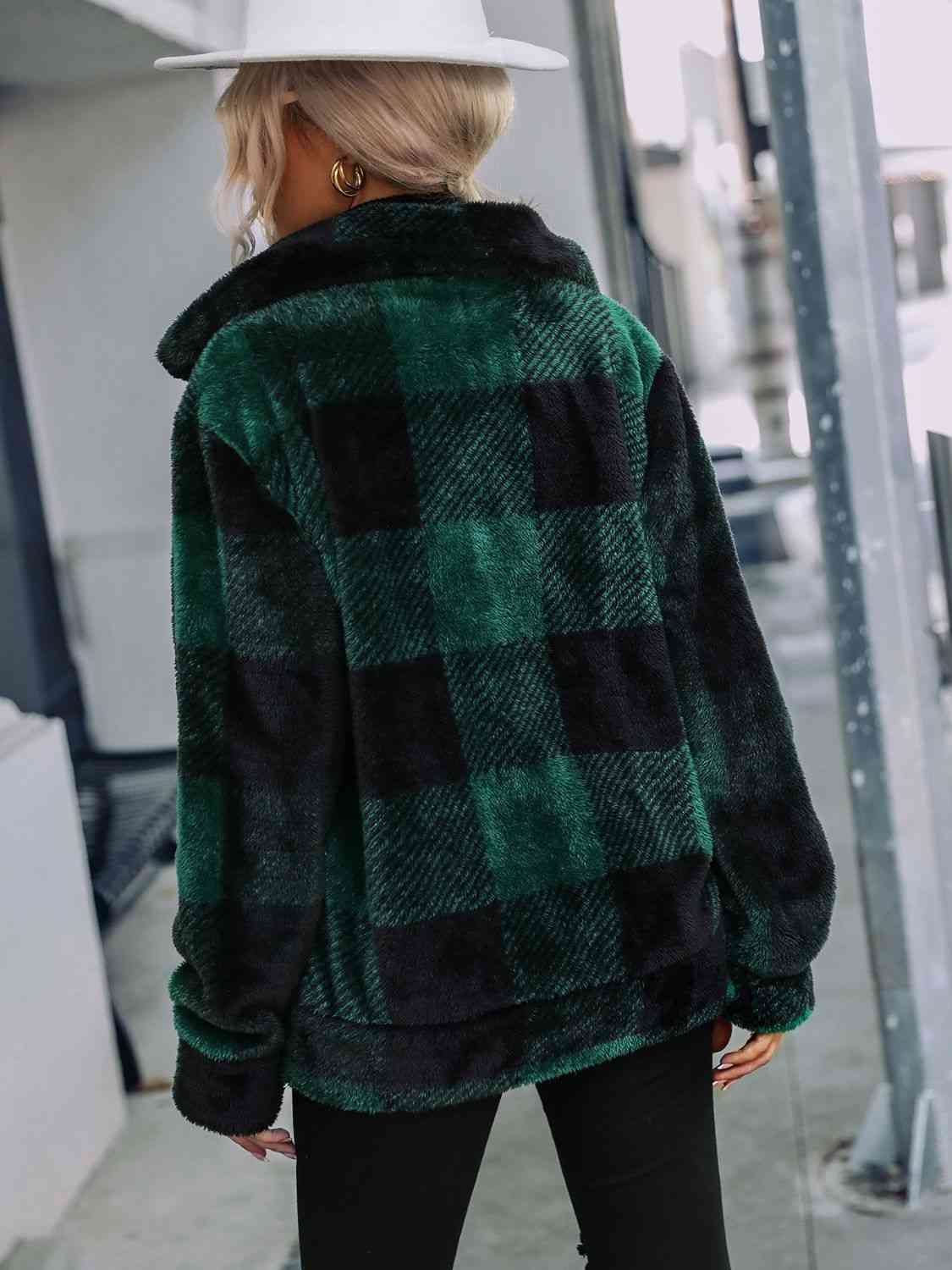 Plaid Zip-Up Collared Jacket