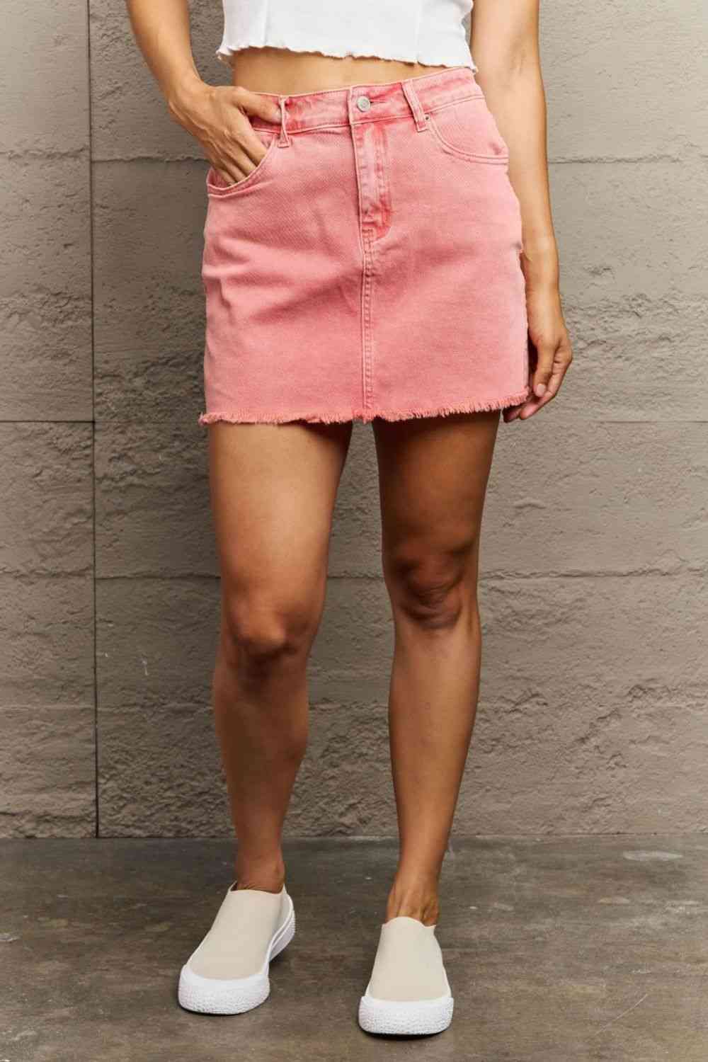 90's Vibe Acid Wash Frayed Hem Skirt