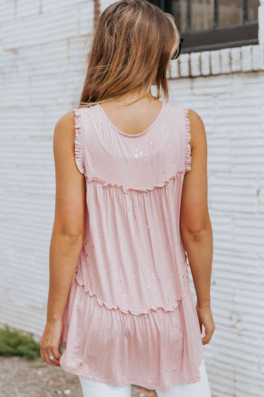 Foil Frill Trim Sleeveless Top