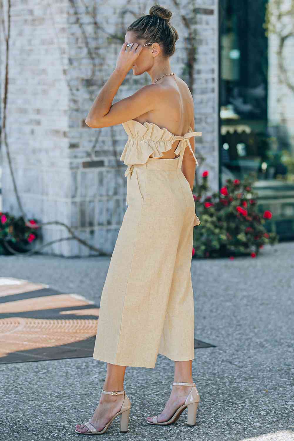 Ruffled Strapless Wide Leg Jumpsuit