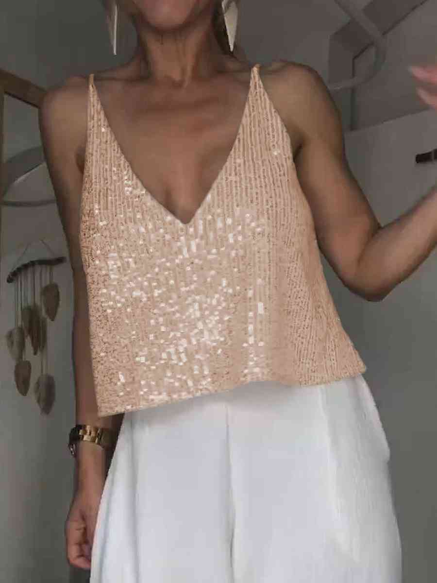 Sequin Deep V Tank