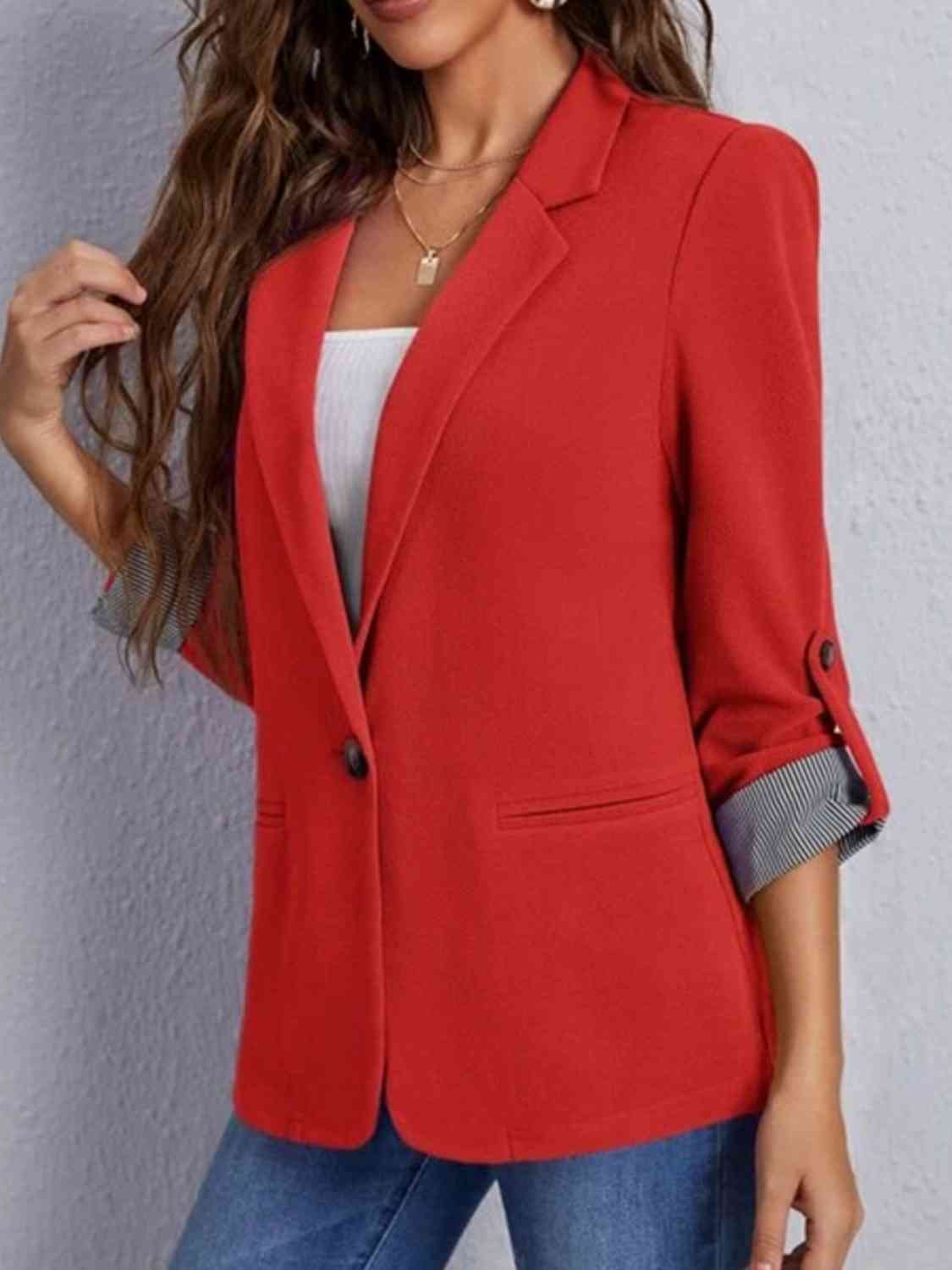 Lapel Collar Roll-Tab Sleeve Blazer