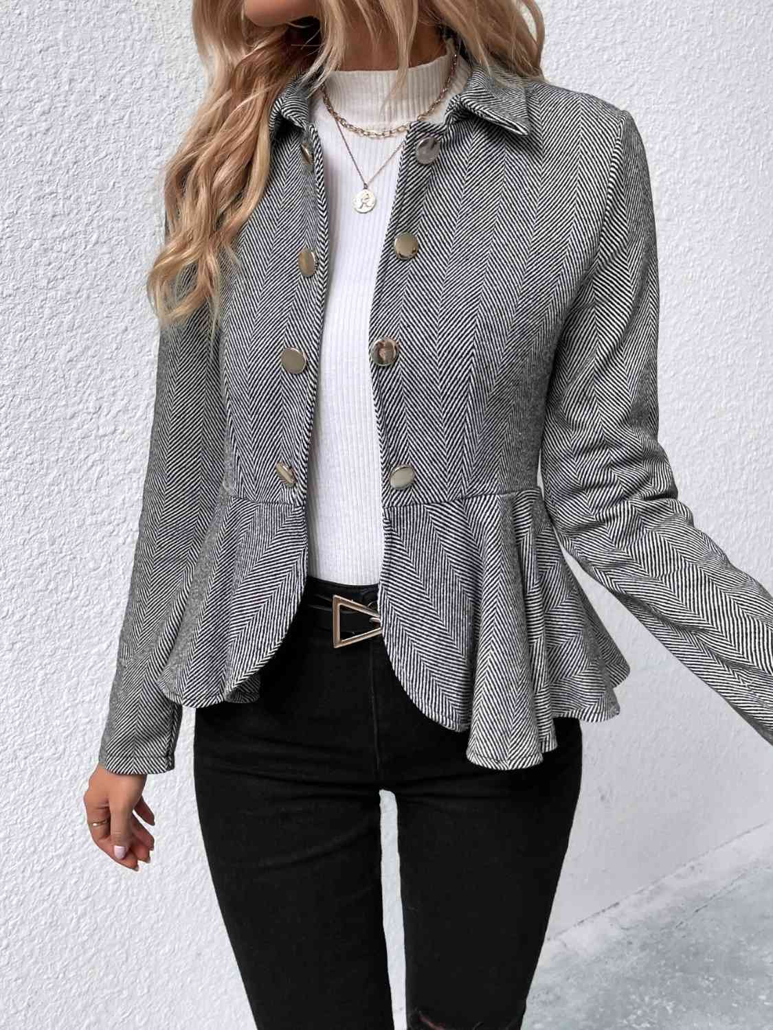 Peplum Hem Collared Blazer