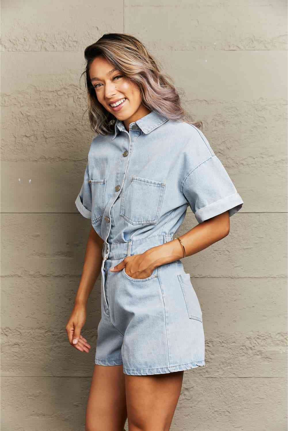 Denim Romper with Pockets