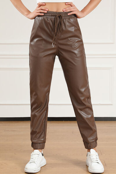 Drawstring Leather Pants