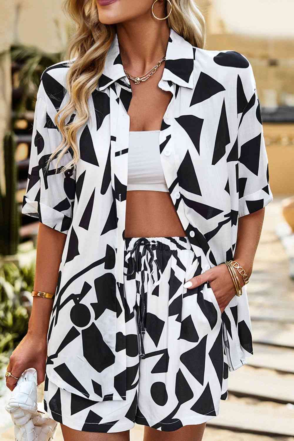 Printed Shirt and Shorts Set