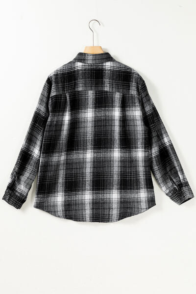 Pocketed Plaid Button Up Long Sleeve Shirt