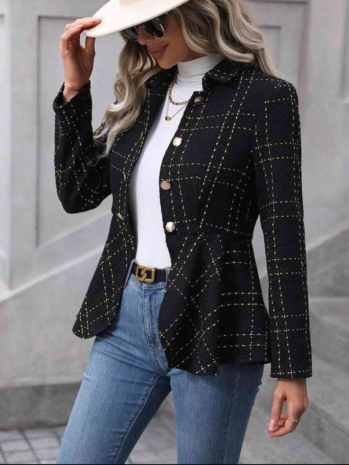 Peplum Hem Collared Blazer