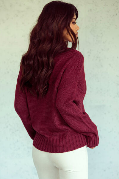 V-Neck Dropped Shoulder Sweater