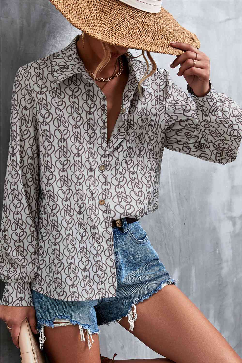 Printed Button Down Long Sleeve Shirt