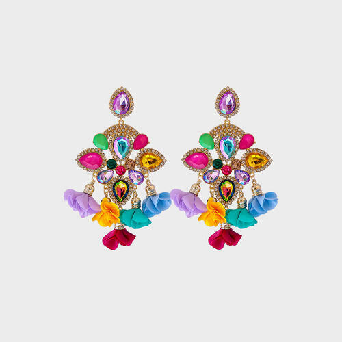 Flower Shape Rhinestone Dangle Earrings