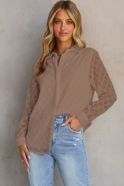 Opaque Button Up Long Sleeve Shirt