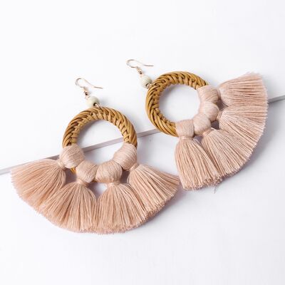 Tassel Cotton Cord Rattan Dangle Earrings