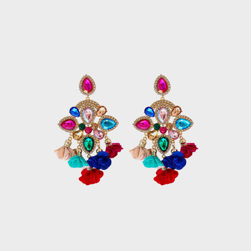 Flower Shape Rhinestone Dangle Earrings