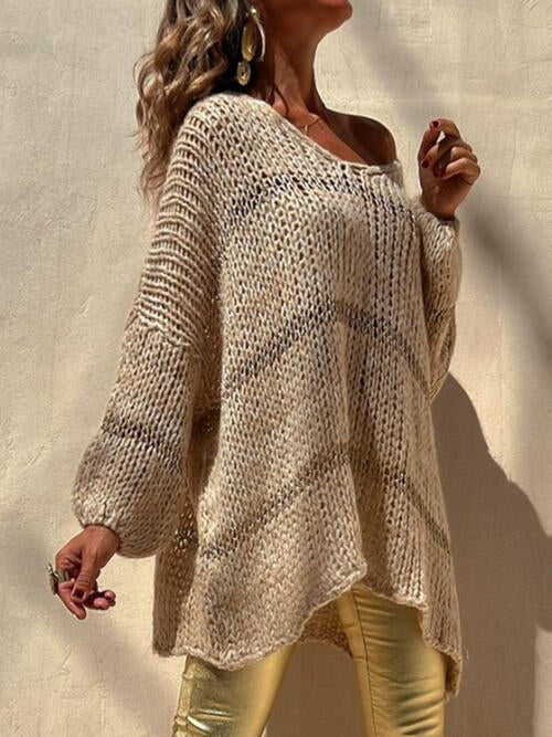 Openwork V-Neck Long Sleeve Sweater