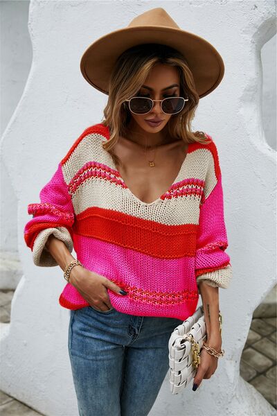 Color Block V-Neck Sweater