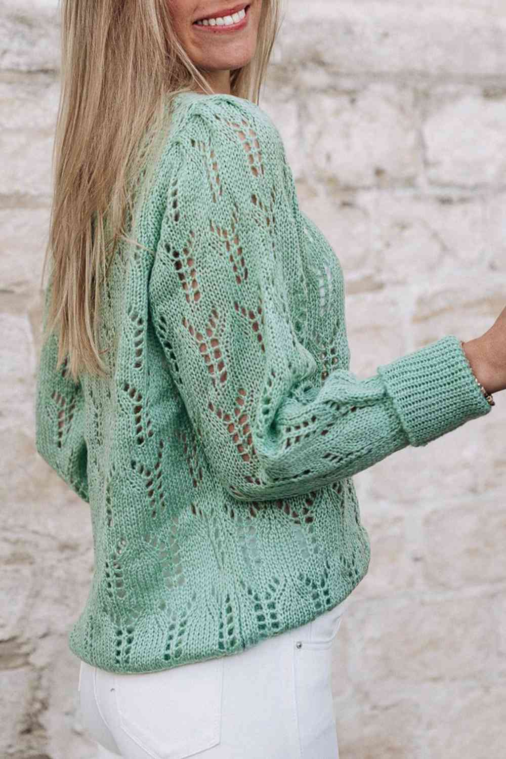 Openwork Round Neck Knit Top