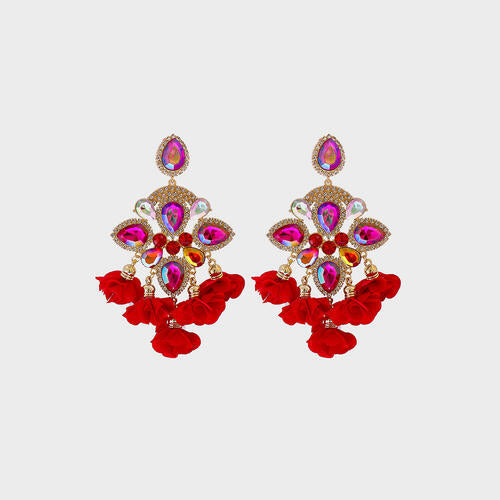 Flower Shape Rhinestone Dangle Earrings