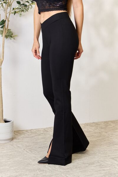 Waistband Slit Flare Pants