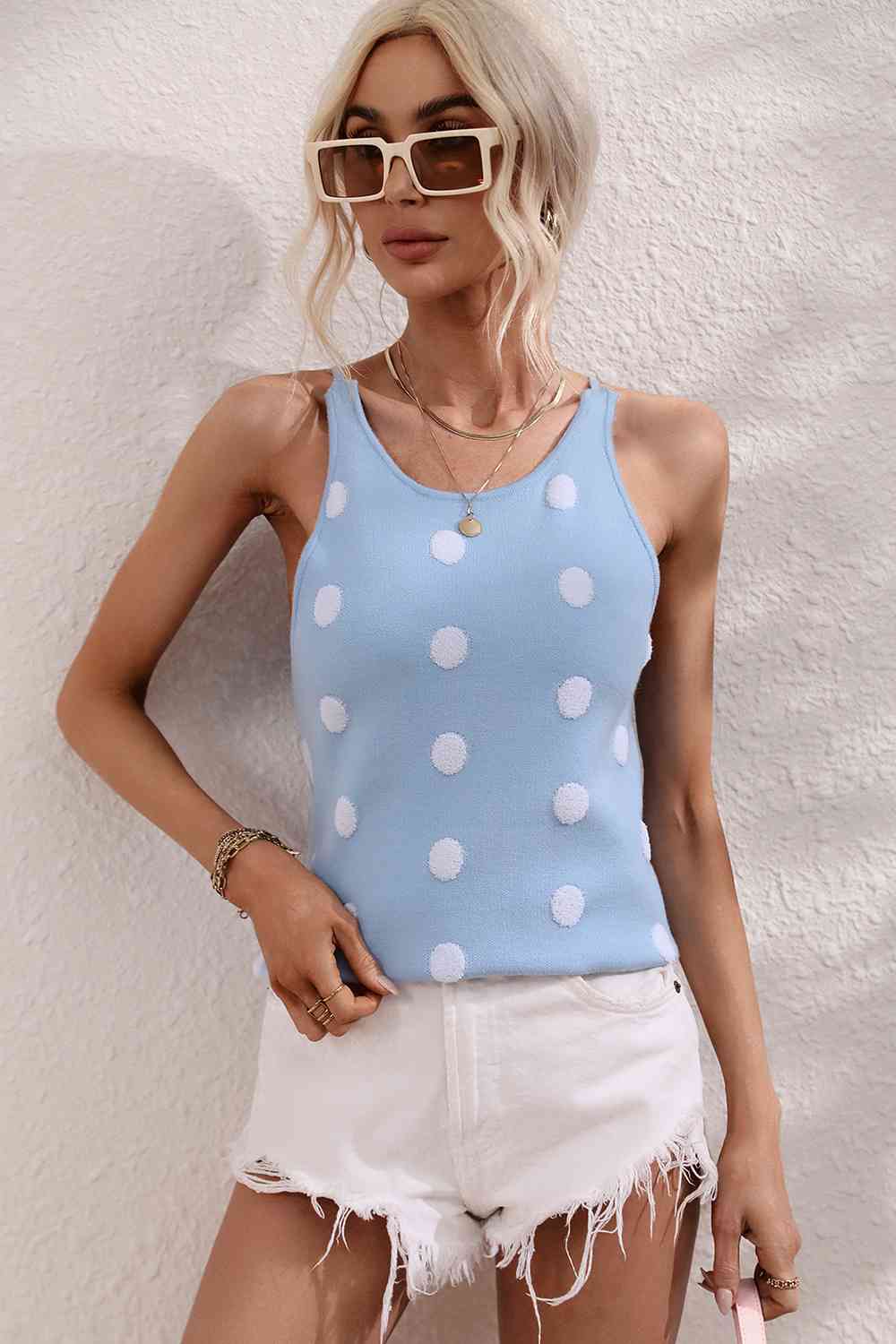 Polka Dot Round Neck Knit Tank