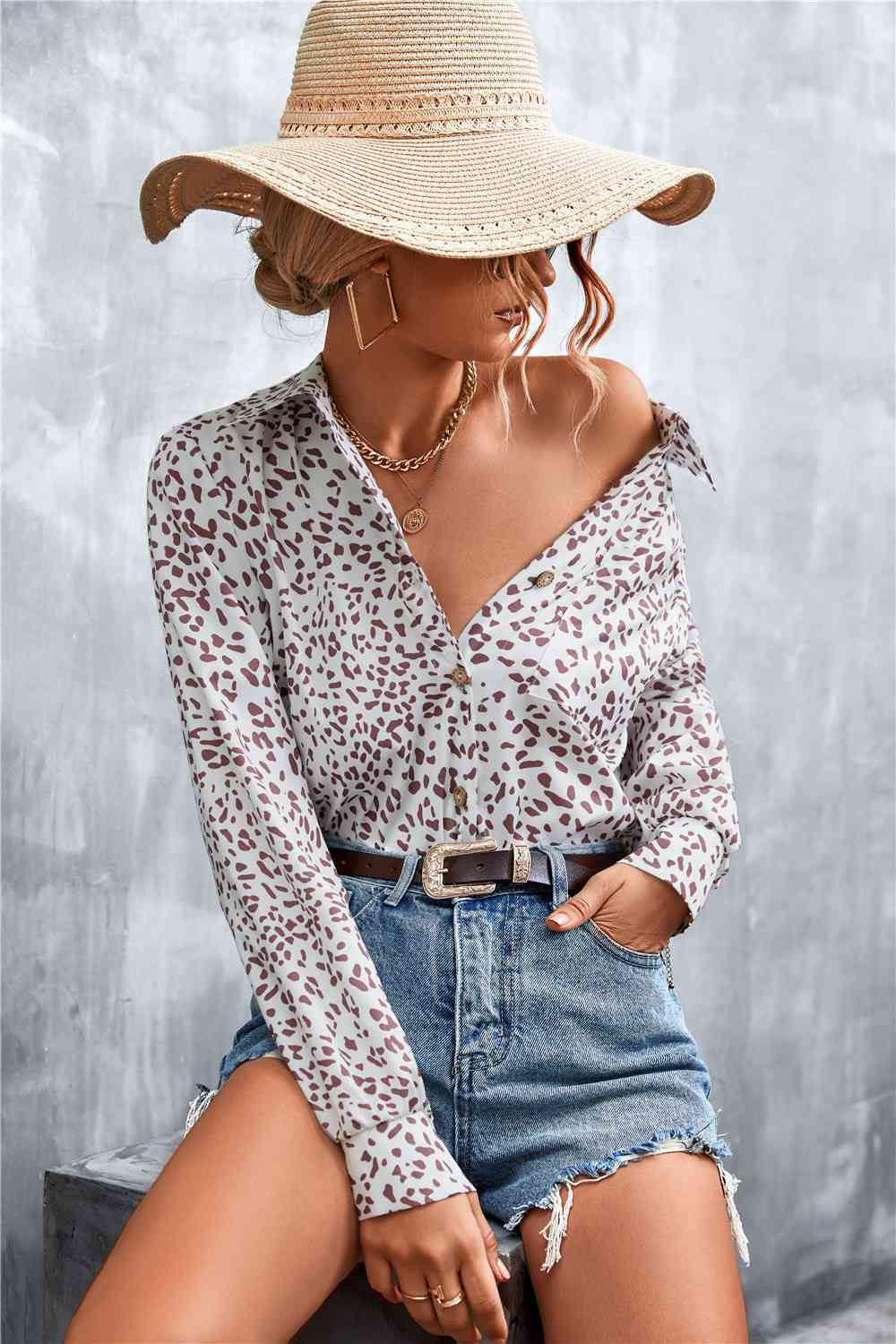 Printed Button Down Long Sleeve Shirt