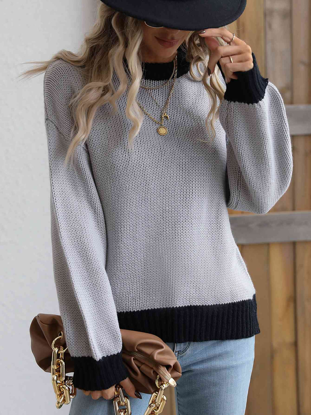 Contrast Trim Pullover Sweater