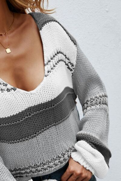 Color Block V-Neck Sweater